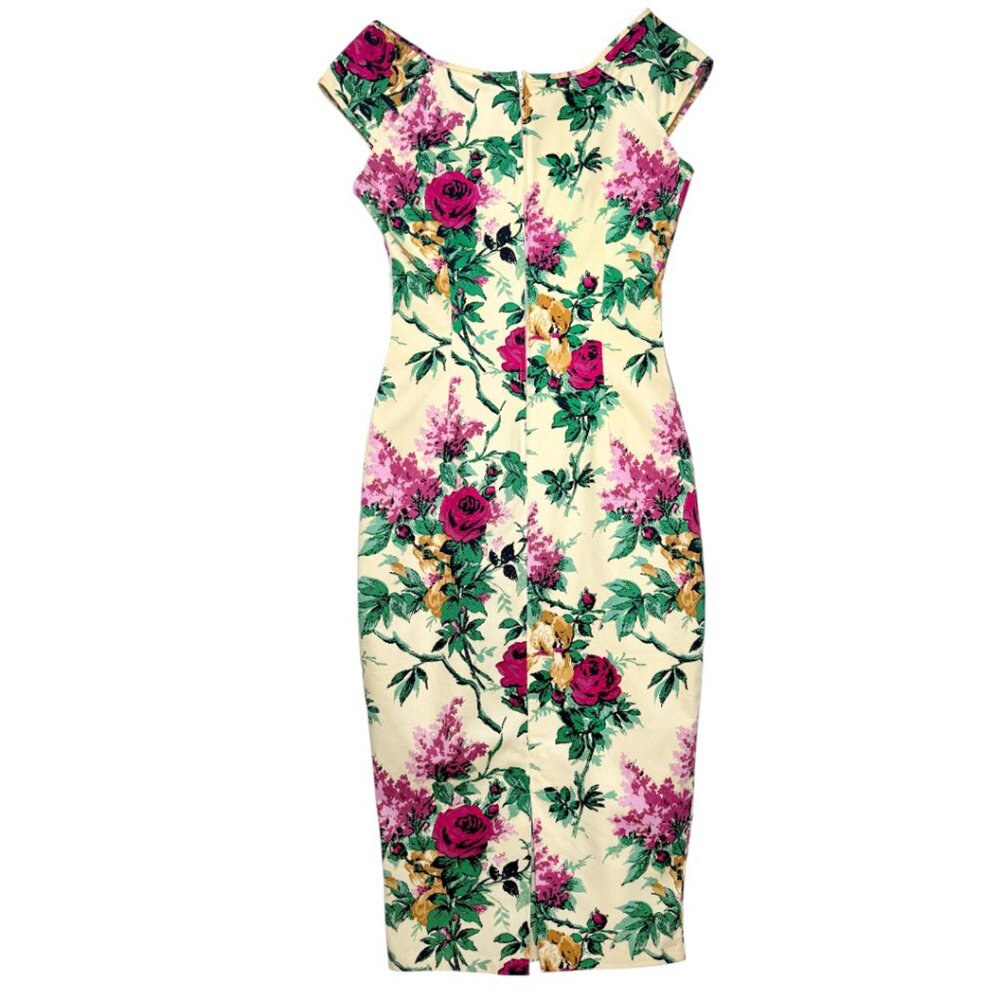 NWT PINUP COUTURE FLORAL WIGGLE DRESS MIDI RETRO BLOOMCORE GLAM VIXEN LRG - Picture 2 of 7